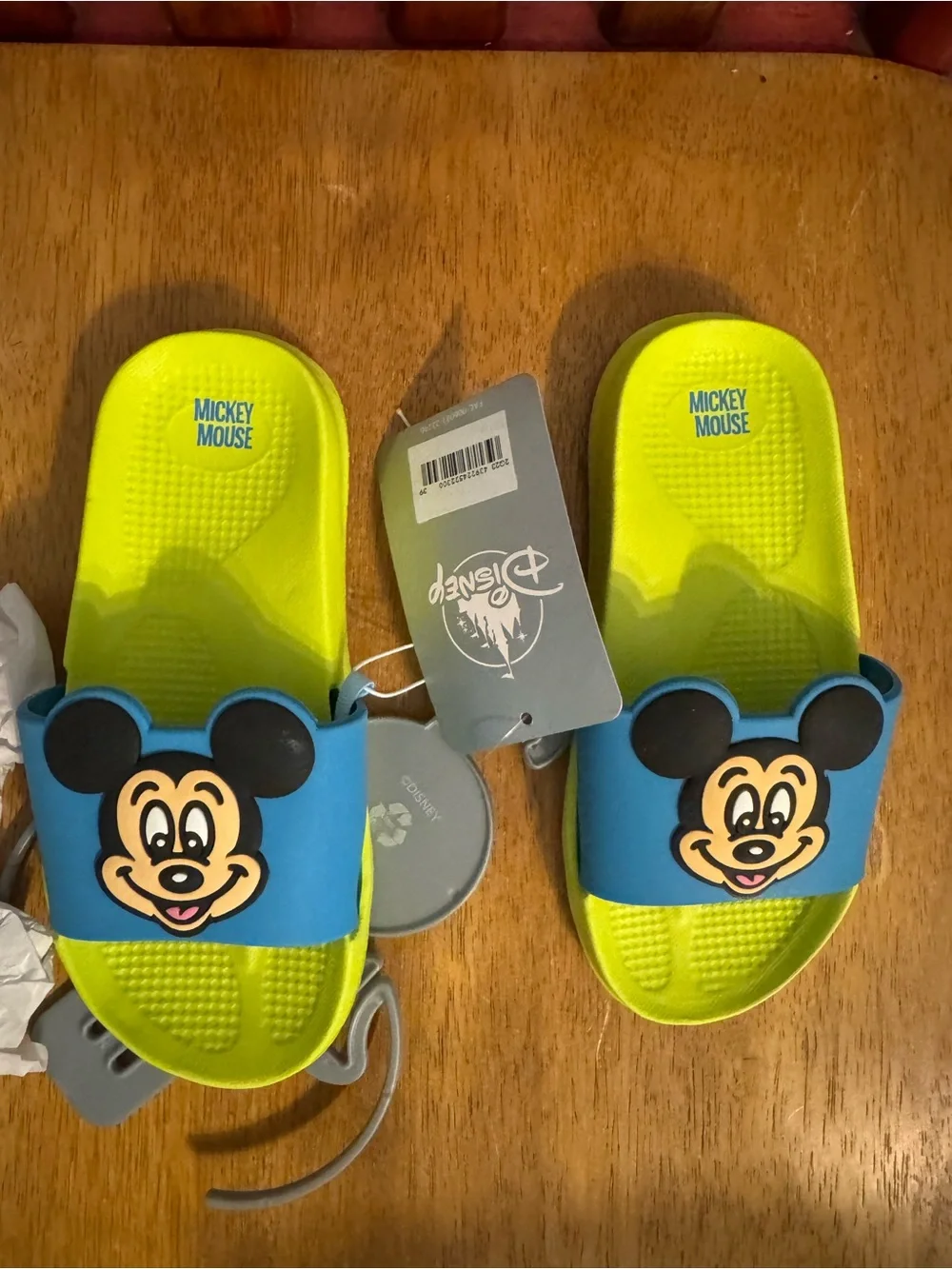 Disney Mickey Mouse Blue and Neon Yellow Kids Slide Sandals
